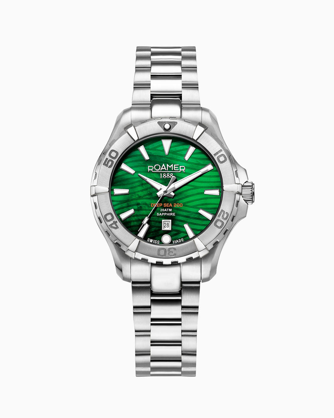 Deep Sea 200 Ladies 34 mm Quartz Three-Hand Date Green Dial Silver Bracelet Sapphire glass Stainless Steel swiss watch