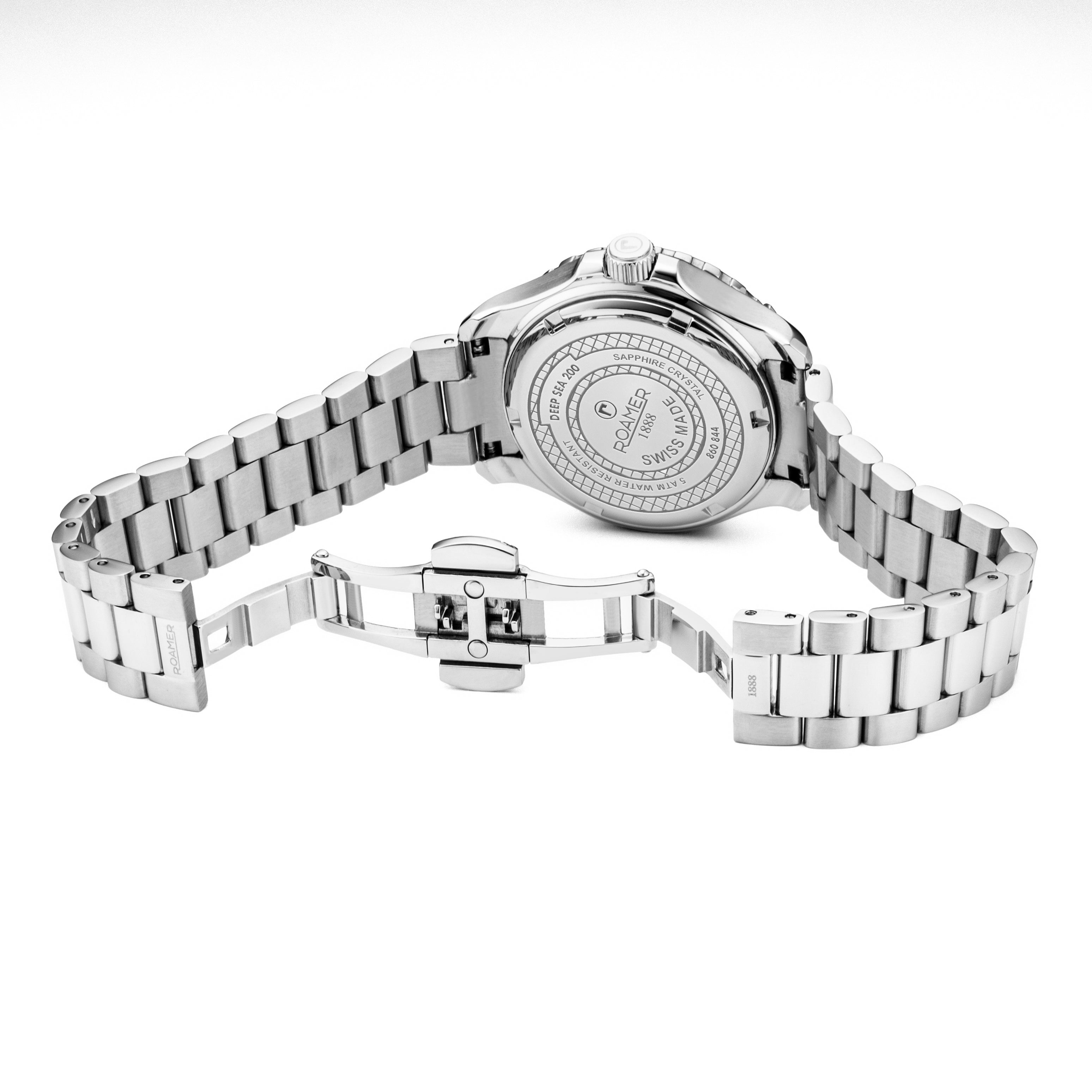 Deep Sea 200 Ladies 34 mm Quartz Three-Hand Date Black Dial Silver Bracelet Sapphire glass Stainless Steel swiss watch