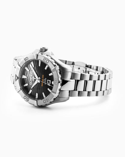 Deep Sea 200 Ladies 34 mm Quartz Three-Hand Date Black Dial Silver Bracelet Sapphire glass Stainless Steel swiss watch