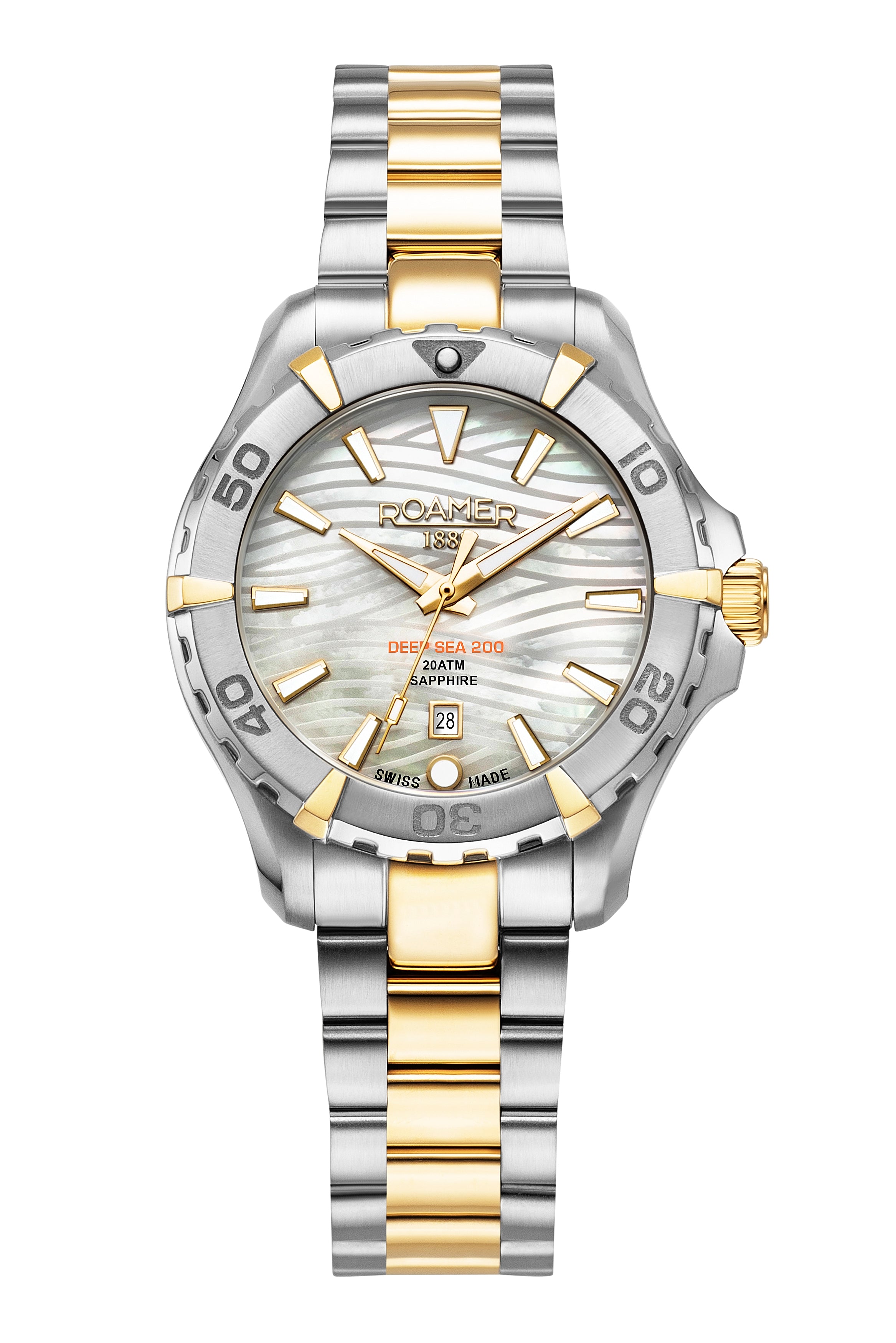 Deep Sea 200 Ladies 34 mm Quartz Three-Hand Date White Dial Two-Tone Bracelet Sapphire glass Stainless Steel swiss watch