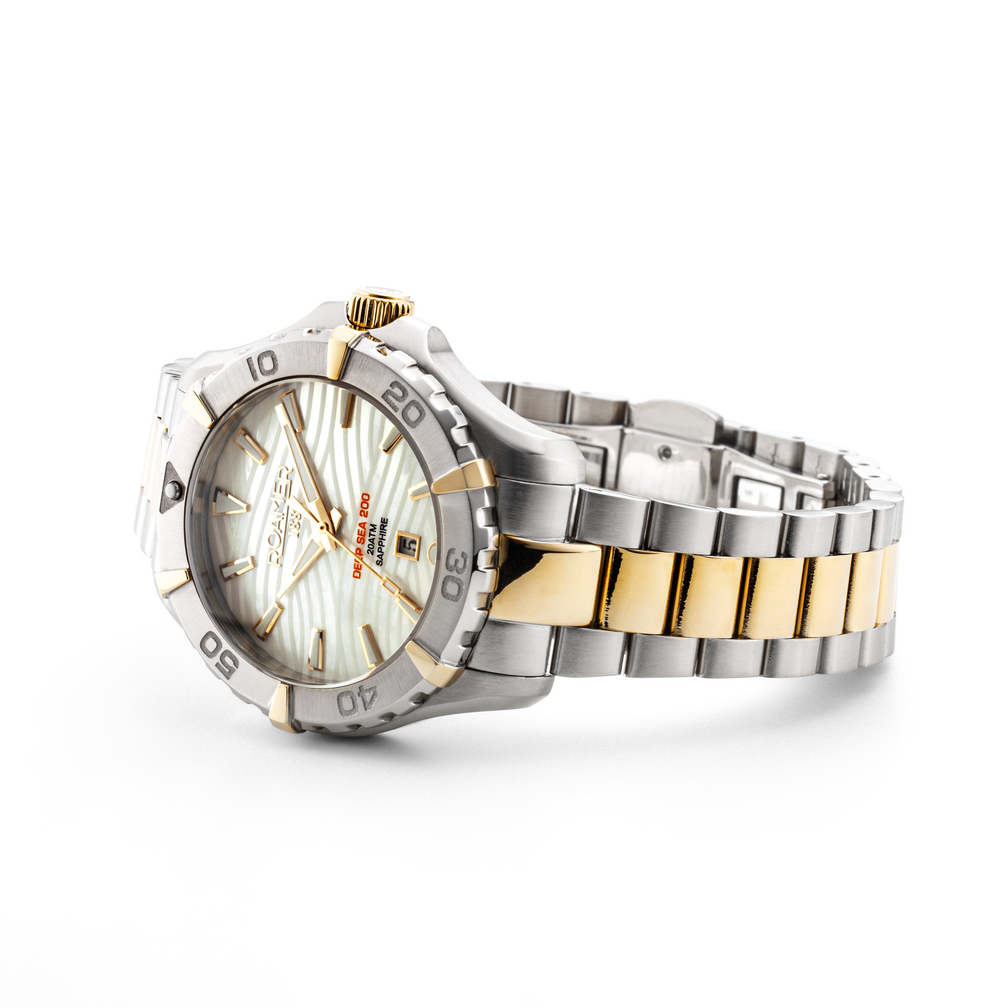 Deep Sea 200 Ladies 34 mm Quartz Three-Hand Date White Dial Two-Tone Bracelet Sapphire glass Stainless Steel swiss watch