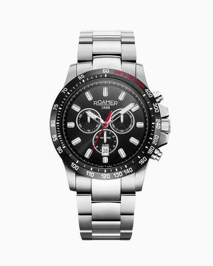 Rimini 45mm Chronograph Date Black Dial Silver Tone Bracelet Sapphire glass Stainless Steel swiss watch
