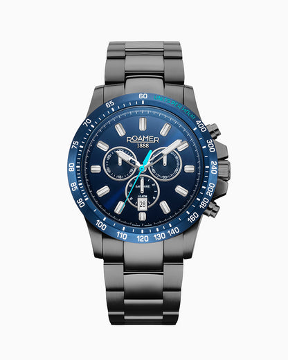 Rimini 45mm Chronograph Date Blue Dial Black Tone Bracelet Sapphire glass Stainless Steel swiss watch