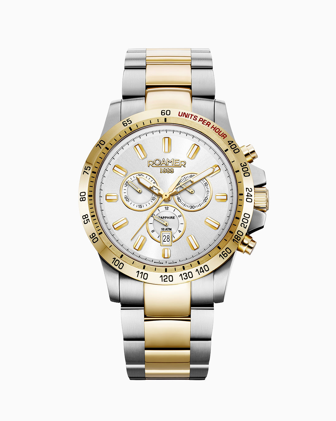 Rimini 45mm Chronograph Date White Dial Gold-Silver Tone Bracelet Sapphire glass Stainless Steel swiss watch