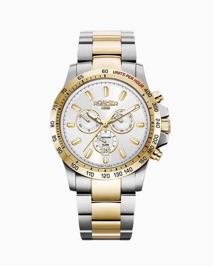 Rimini 45mm Chronograph Date White Dial Gold-Silver Tone Bracelet Sapphire glass Stainless Steel swiss watch