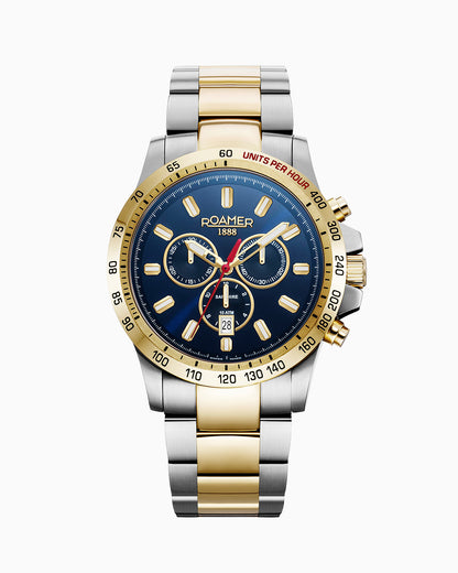 Rimini 45mm Chronograph Date Blue Dial Gold-Silver Tone Bracelet Sapphire glass Stainless Steel swiss watch