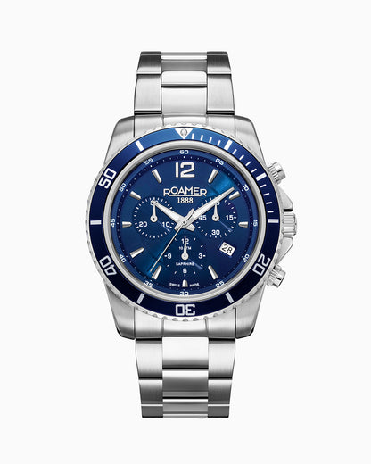 Nautic Chrono 100 43mm Chronograph Date Blue Dial Silver Bracelet Sapphire glass Stainless Steel swiss watch