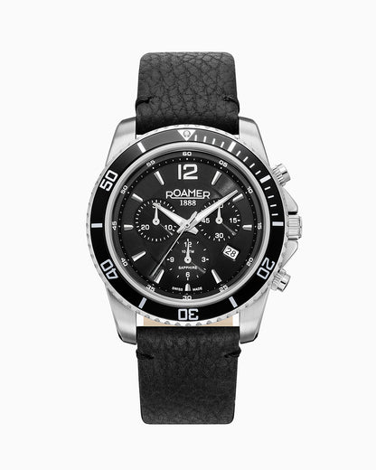 Nautic Chrono 100 43mm Chronograph Date Black Dial Black Bracelet Sapphire glass Stainless Steel swiss watch