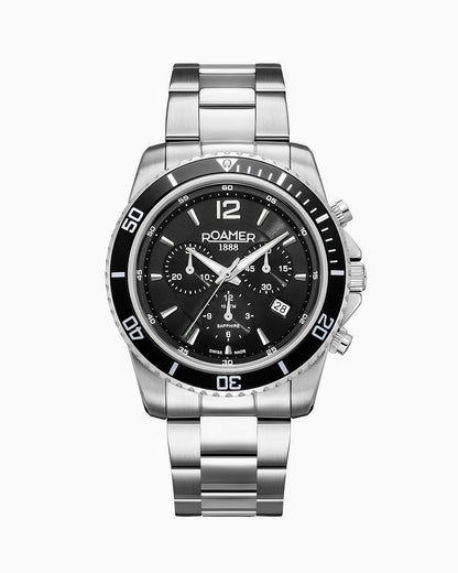 Nautic Chrono 100 43mm Chronograph Date Black Dial Silver Bracelet Sapphire glass Stainless Steel swiss watch