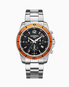 Nautic Chrono 100 43mm Chronograph Date Black Dial Silver Bracelet Sapphire glass Stainless Steel swiss watch
