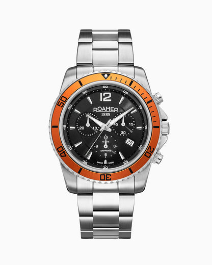 Nautic Chrono 100 43mm Chronograph Date Black Dial Silver Bracelet Sapphire glass Stainless Steel swiss watch