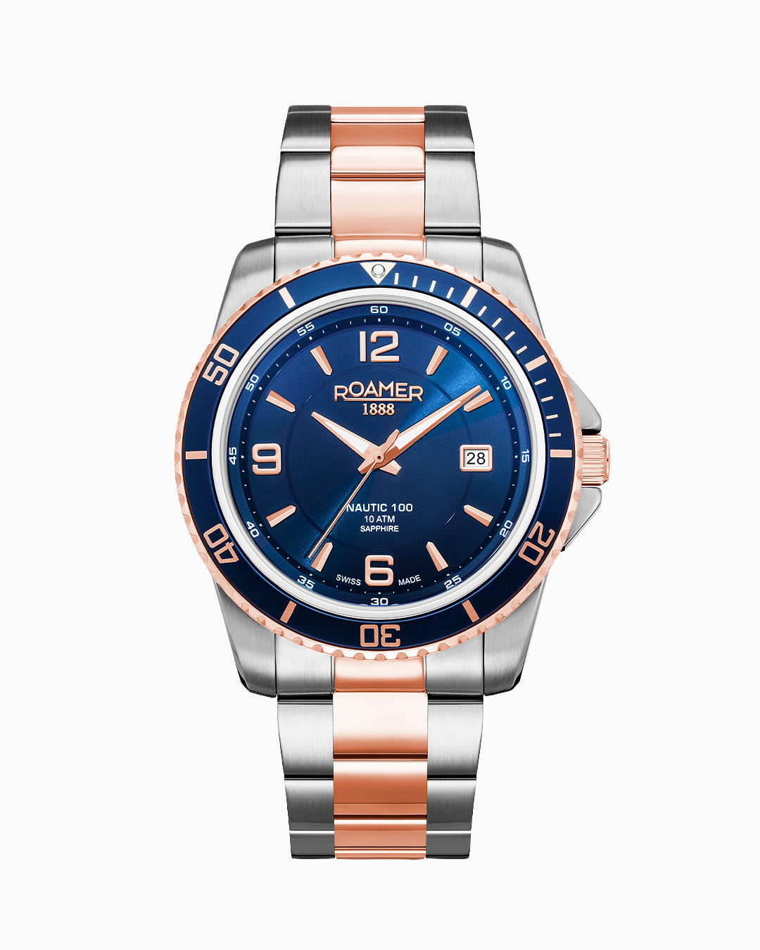 Nautic 100 43mm Quartz Three-Hand Blue Dial Rosegold-Silver Tone Bracelet Sapphire glass Stainless Steel swiss watch
