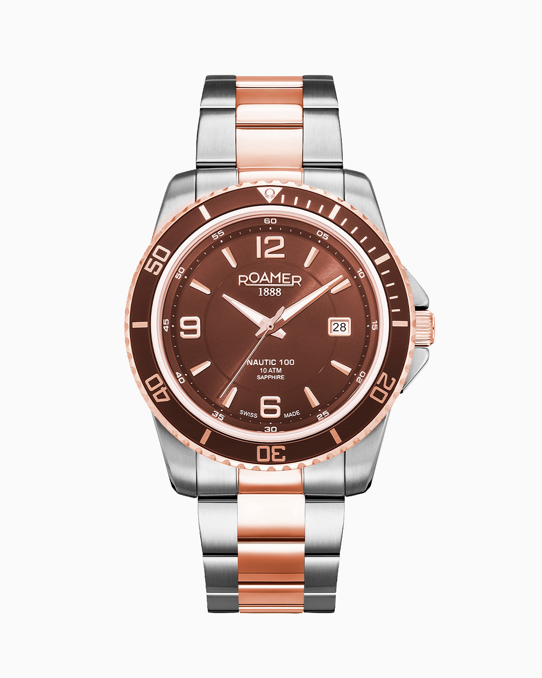 Nautic 100 43mm Quartz Three-Hand Brown Dial Rosegold-Silver Tone Bracelet Sapphire glass Stainless Steel swiss watch