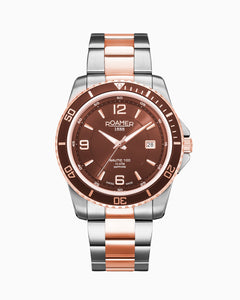 Nautic 100 43mm Quartz Three-Hand Brown Dial Rosegold-Silver Tone Bracelet Sapphire glass Stainless Steel swiss watch