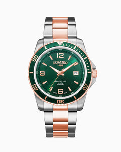 Nautic 100 43mm Quartz Three-Hand Green Dial Rosegold-Silver Tone Bracelet Sapphire glass Stainless Steel swiss watch
