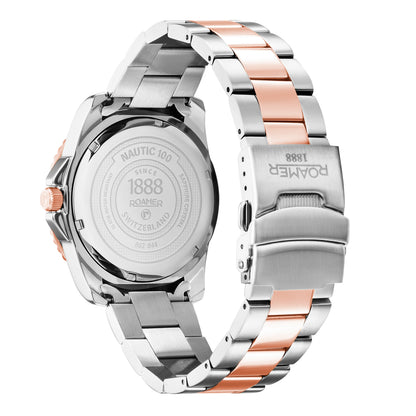 Nautic 100 43mm Quartz Three-Hand Green Dial Rosegold-Silver Tone Bracelet Sapphire glass Stainless Steel swiss watch
