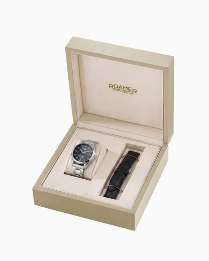 Sportiva 36mm Quartz Three-Hand Silver Black Dial Bracelet Sapphire glass Stainless Steel swiss watch