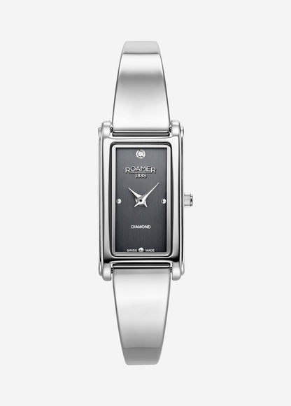 Elegance diamond 17x32mm Quartz Two-Hand Silver Bracelet Sapphire antireflection glass  Stainless Steel swiss watch