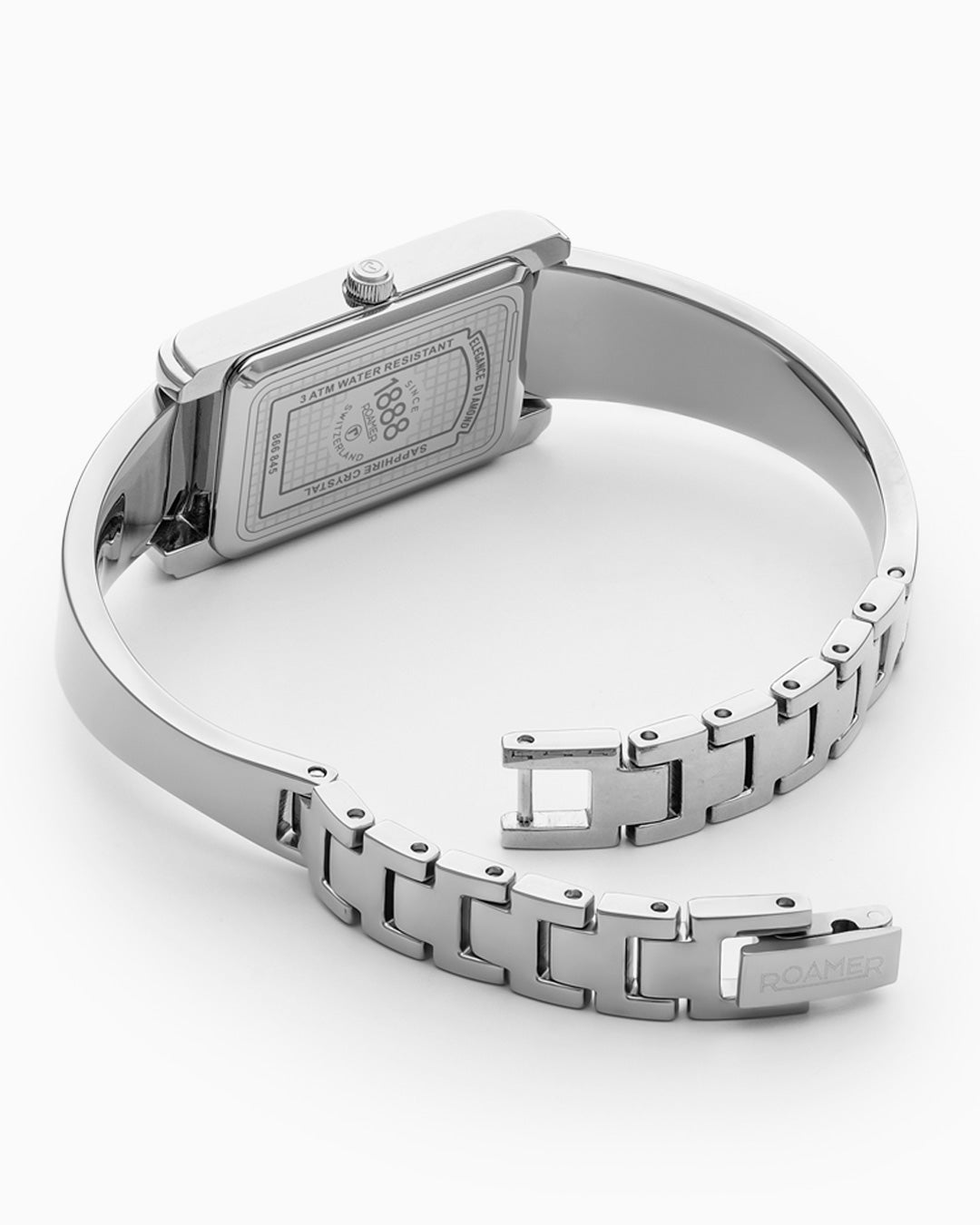 Elegance diamond 17x32mm Quartz Two-Hand Metallic Gun Dial Silver Bracelet Sapphire antireflection glass  Stainless Steel swiss watch