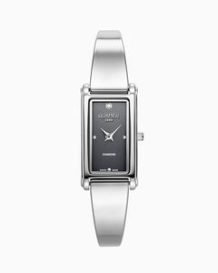 Elegance diamond 17x32mm Quartz Two-Hand Metallic Gun Dial Silver Bracelet Sapphire antireflection glass  Stainless Steel swiss watch