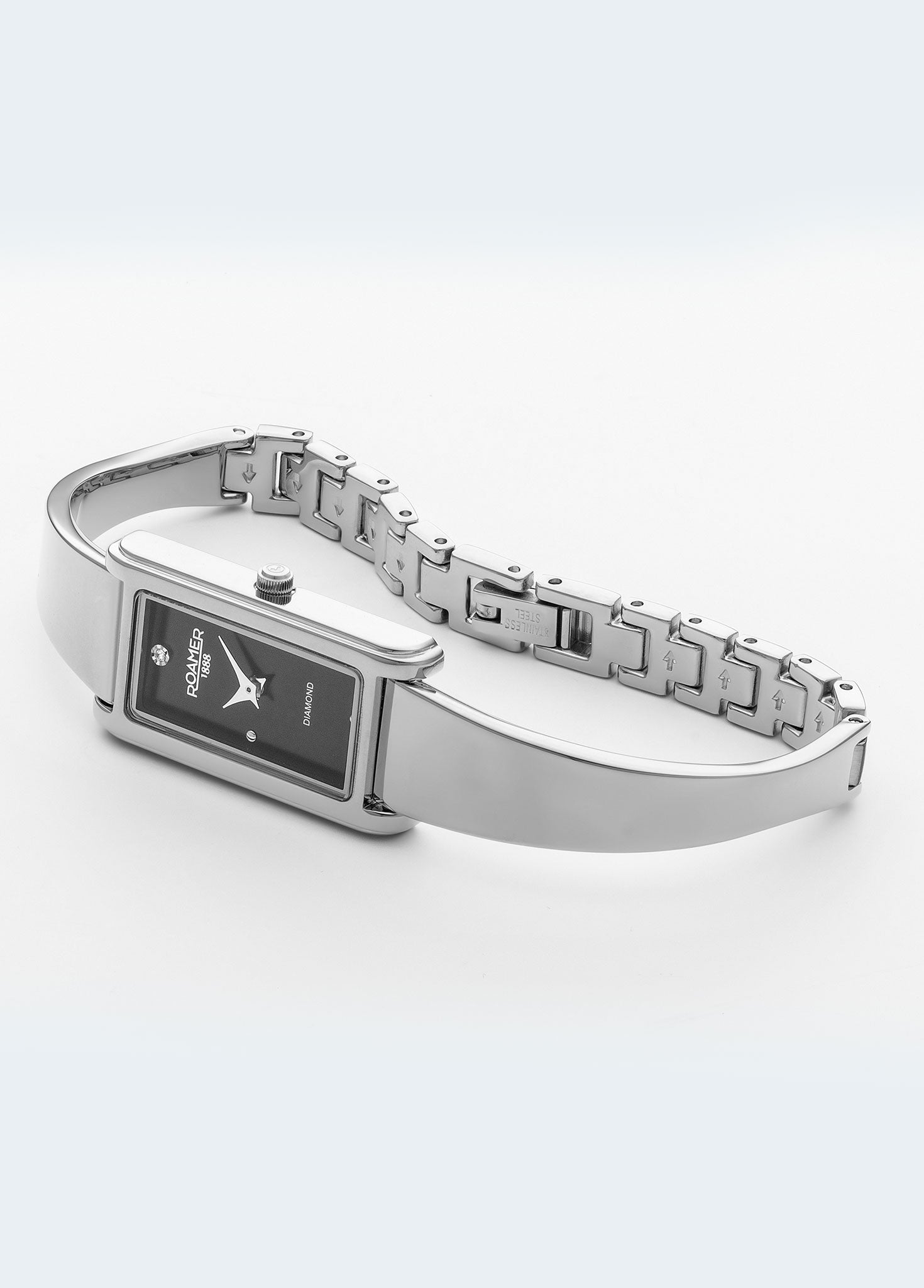 Elegance diamond 17x32mm Quartz Two-Hand Silver Bracelet Sapphire antireflection glass  Stainless Steel swiss watch