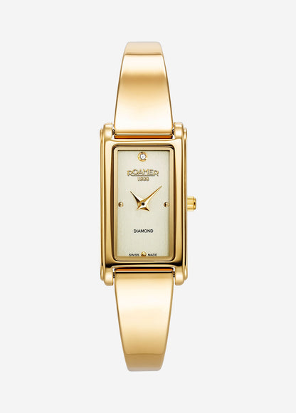 Elegance diamond 17x32mm Quartz Two-Hand Gold Bracelet Sapphire antireflection glass  Stainless Steel swiss watch
