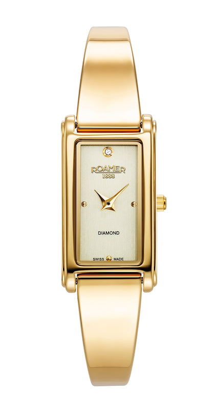 Elegance diamond 17x32mm Quartz Two-Hand Gold Bracelet Sapphire antireflection glass  Stainless Steel swiss watch