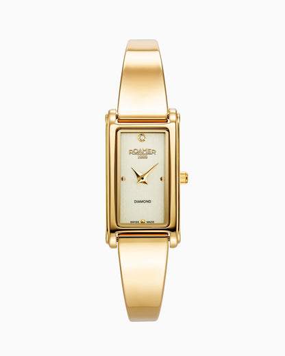 Elegance diamond 17x32mm Quartz Two-Hand Champagne dial Gold Tone Bracelet Sapphire glass  Stainless Steel swiss watch