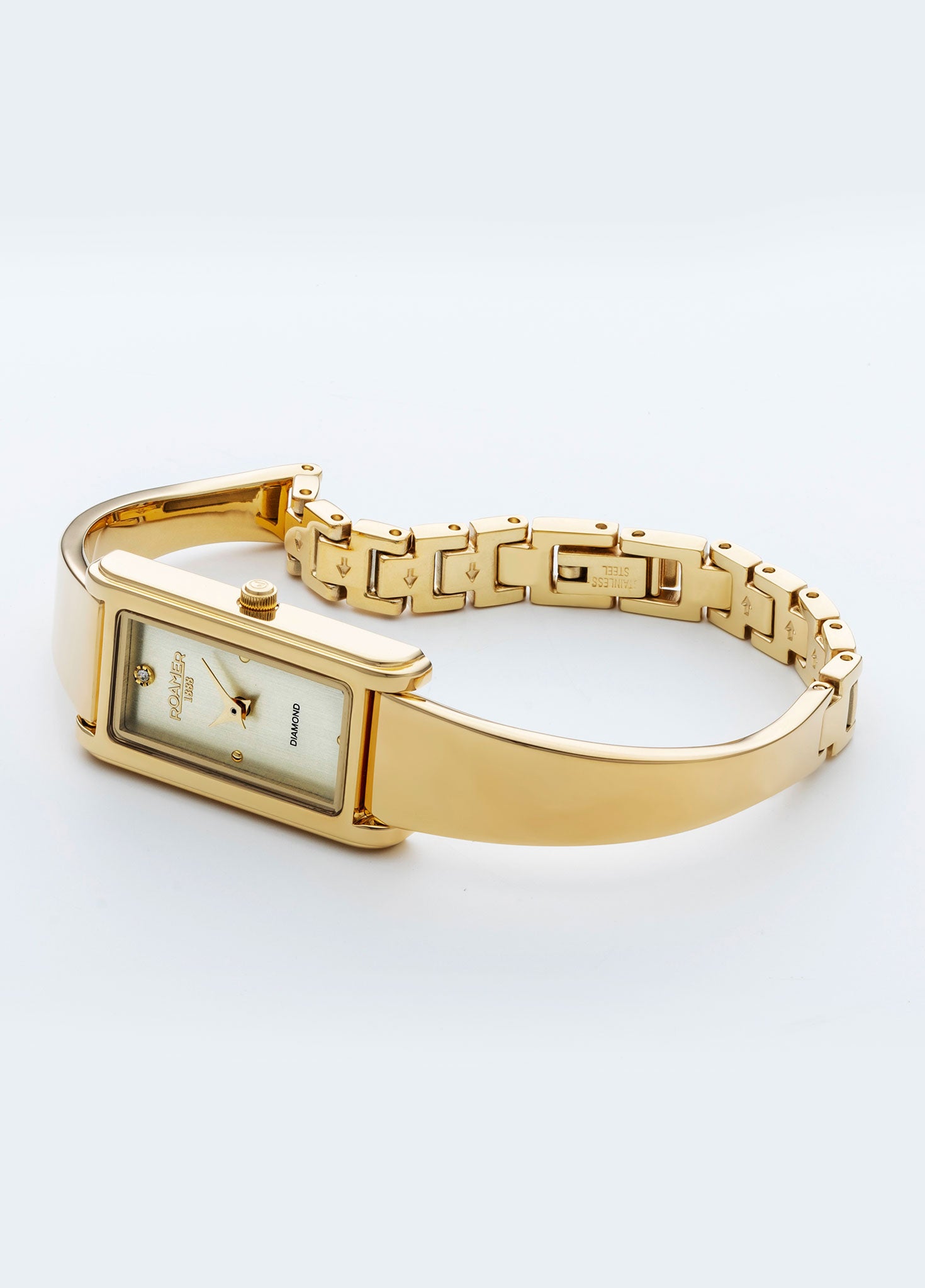 Elegance diamond 17x32mm Quartz Two-Hand Gold Bracelet Sapphire antireflection glass  Stainless Steel swiss watch