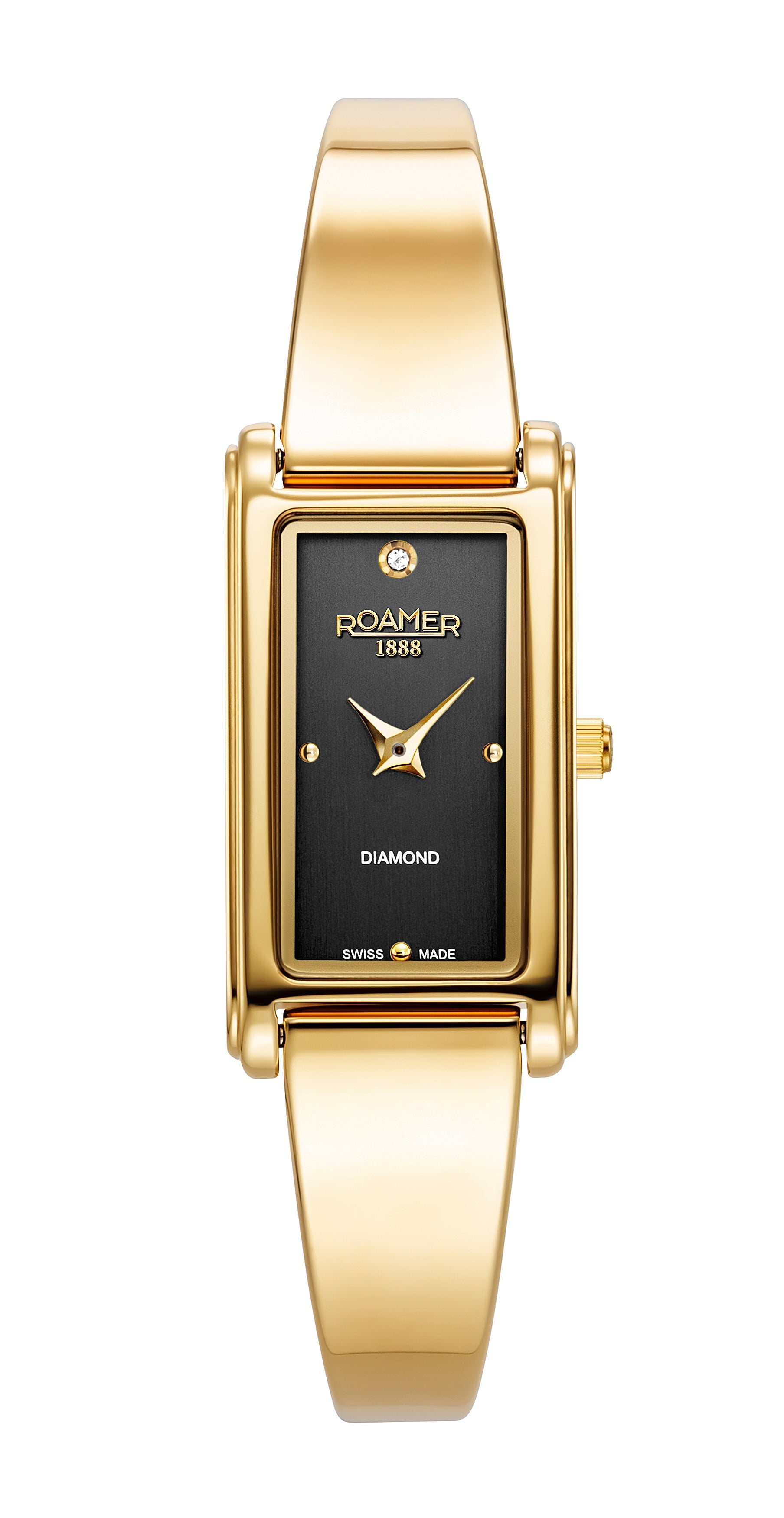 Elegance diamond 17x32mm Quartz Two-Hand Black Dial Gold Tone Bracelet Sapphire antireflection glass  Stainless Steel swiss watch