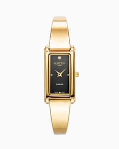Elegance diamond 17x32mm Quartz Two-Hand Black Dial Gold Tone Bracelet Sapphire antireflection glass  Stainless Steel swiss watch