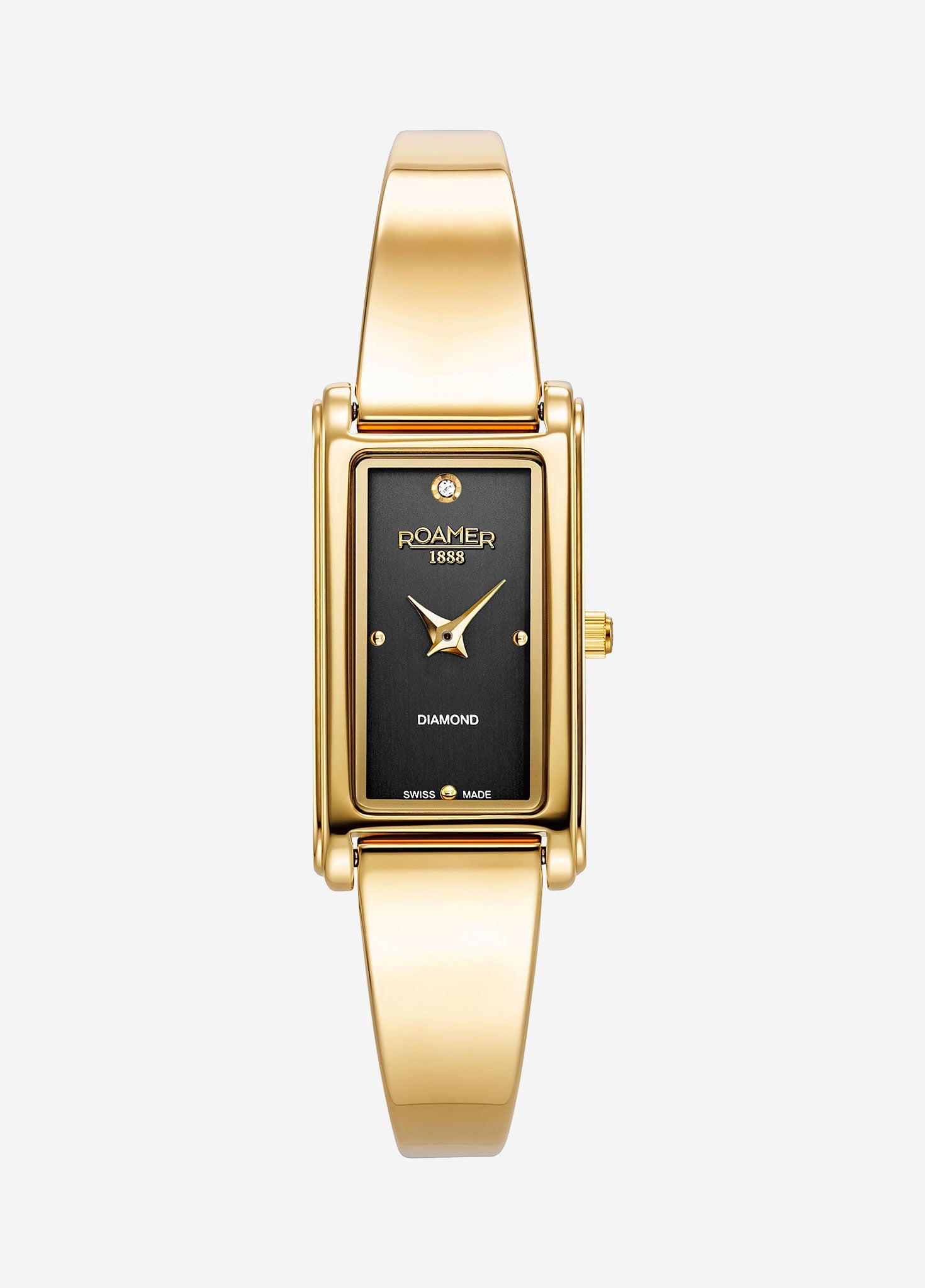 Elegance diamond 17x32mm Quartz Two-Hand Black Dial Gold Tone Bracelet Sapphire antireflection glass  Stainless Steel swiss watch