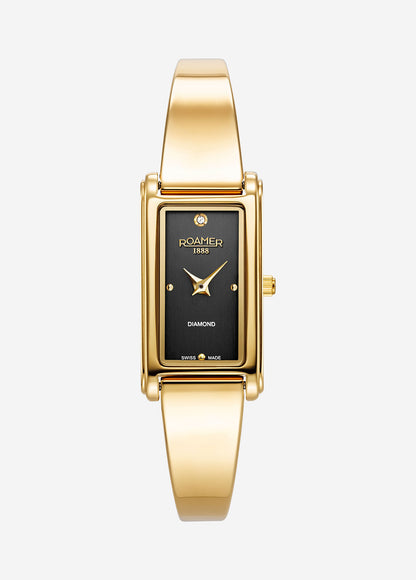 Elegance diamond 17x32mm Quartz Two-Hand Black Dial Gold Tone Bracelet Sapphire antireflection glass  Stainless Steel swiss watch