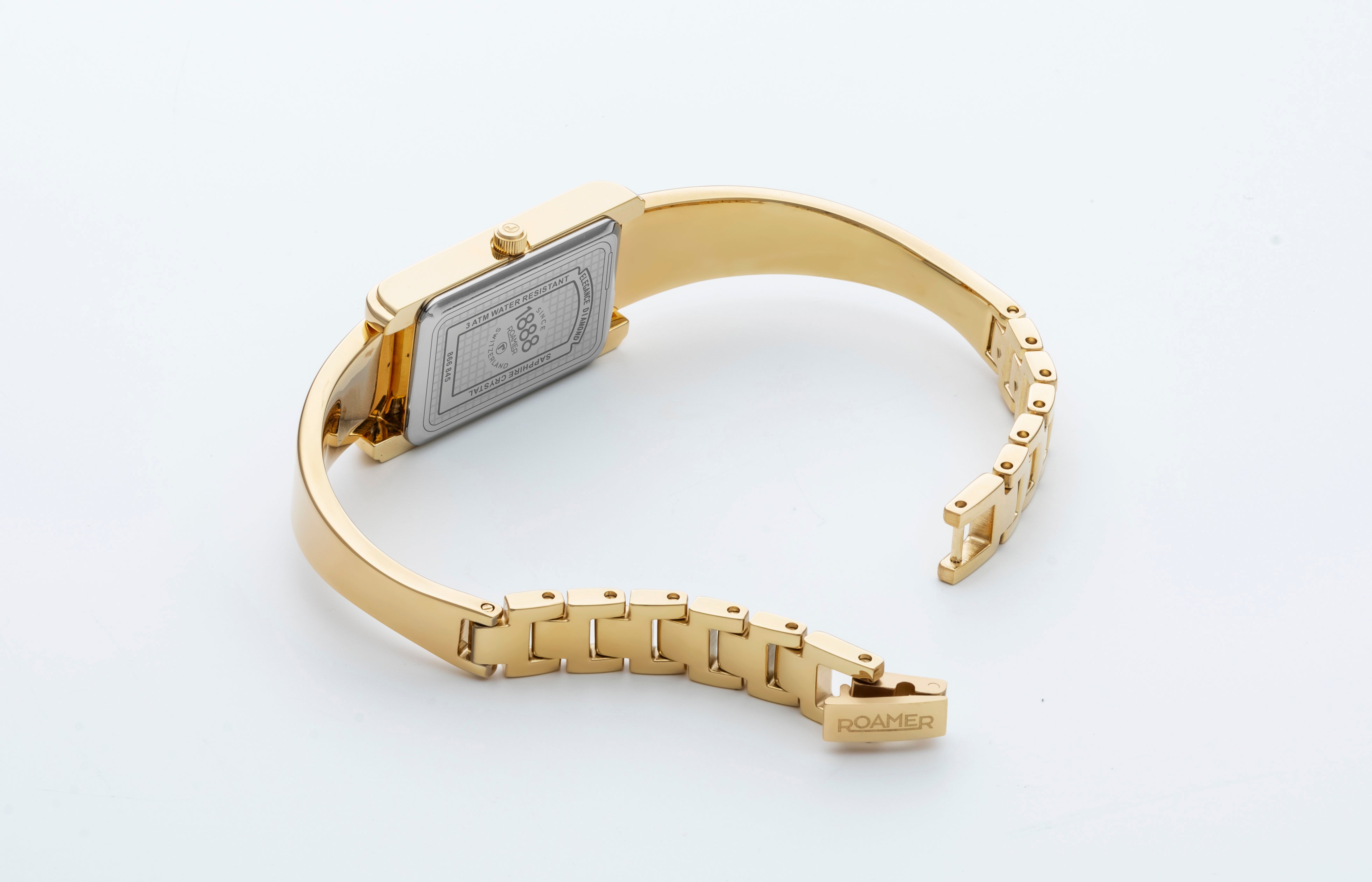 Elegance diamond 17x32mm Quartz Two-Hand Black Dial Gold Tone Bracelet Sapphire antireflection glass  Stainless Steel swiss watch