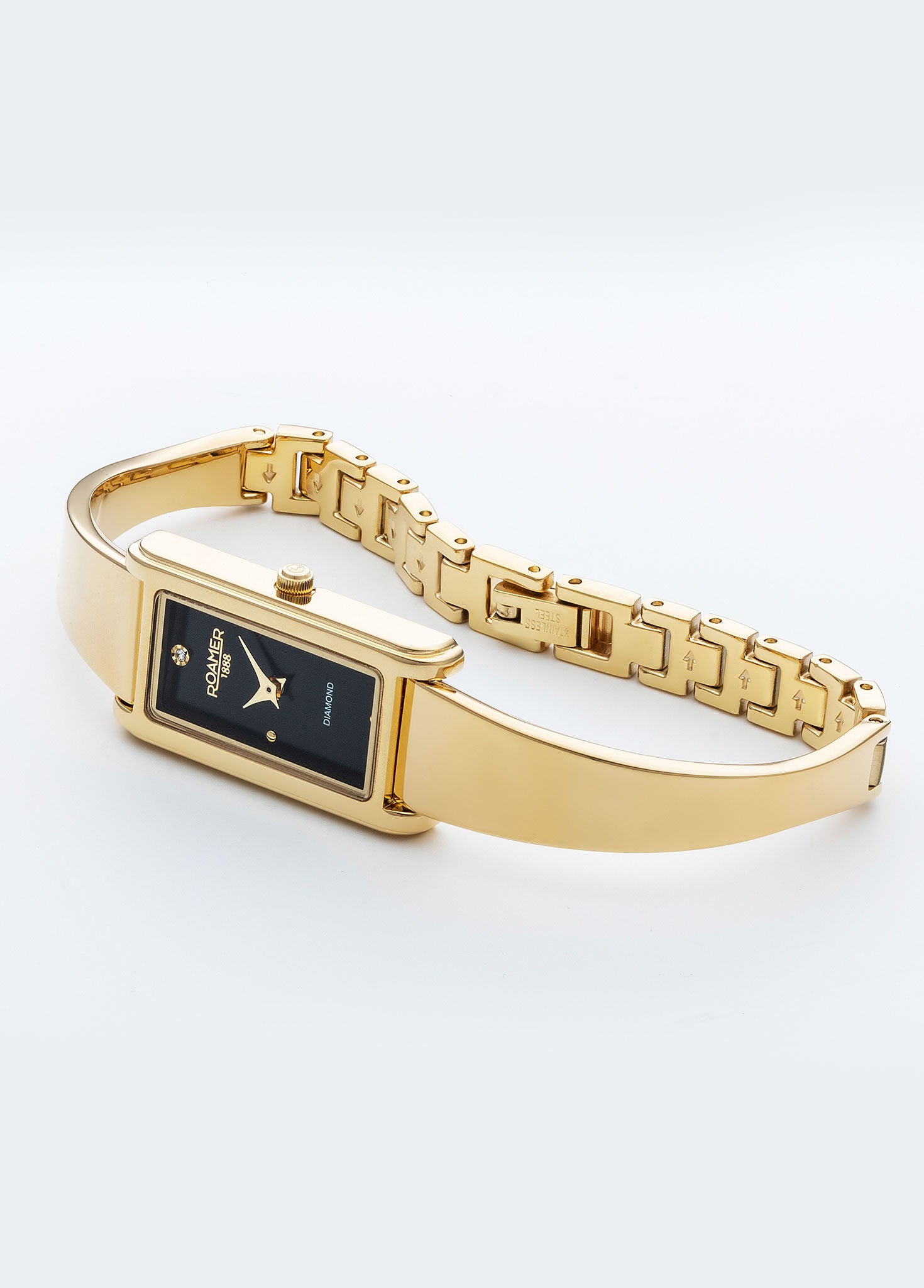 Elegance diamond 17x32mm Quartz Two-Hand Black Dial Gold Tone Bracelet Sapphire antireflection glass  Stainless Steel swiss watch