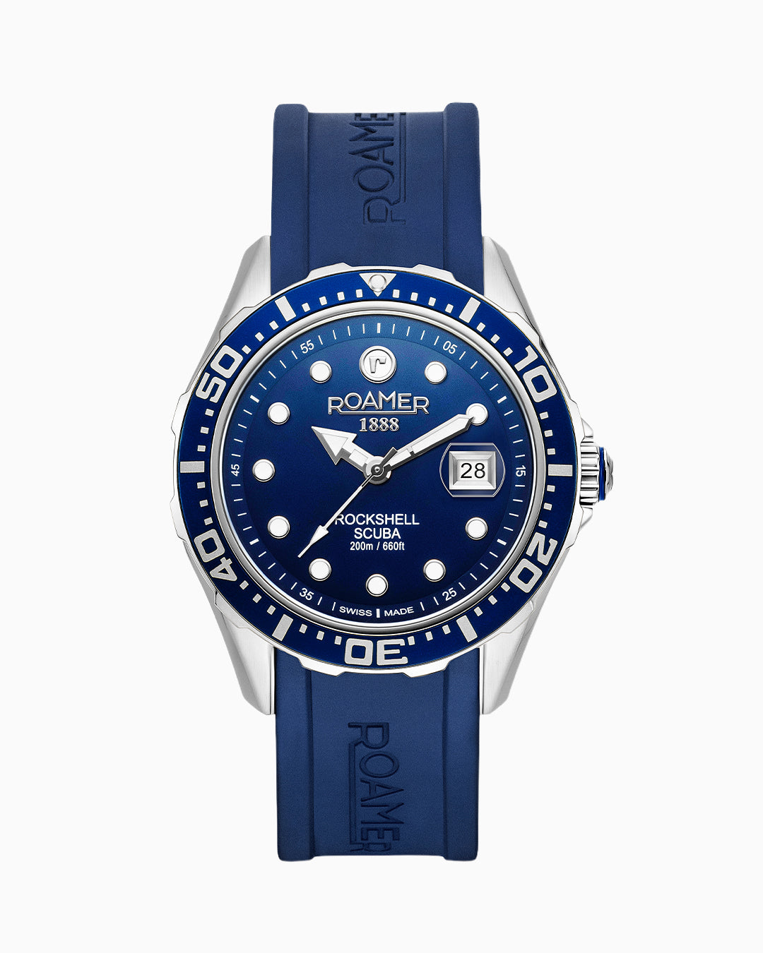 Rockshell Mark III Scuba 45mm Quartz Three-Hand Date Blue Dial Turning Bezel Blue Rubber Strap Sapphire glass Stainless Steel swiss watch