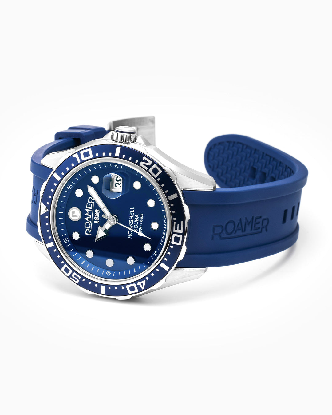 Rockshell Mark III Scuba 45mm Quartz Three-Hand Date Blue Dial Turning Bezel Blue Rubber Strap Sapphire glass Stainless Steel swiss watch