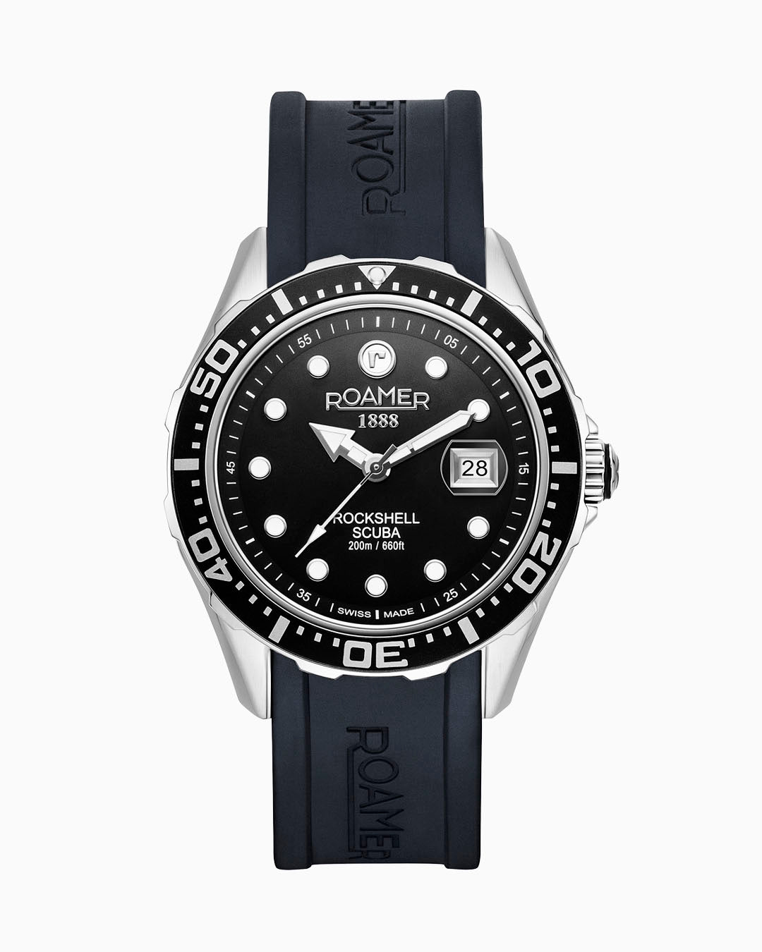 Rockshell Mark III Scuba 45 mm Quartz Three-Hand Date Turning Bezel Black Rubber Strap Sapphire glass Stainless Steel swiss watch