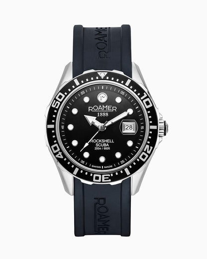 Rockshell Mark III Scuba 45 mm Quartz Three-Hand Date Turning Bezel Black Rubber Strap Sapphire glass Stainless Steel swiss watch