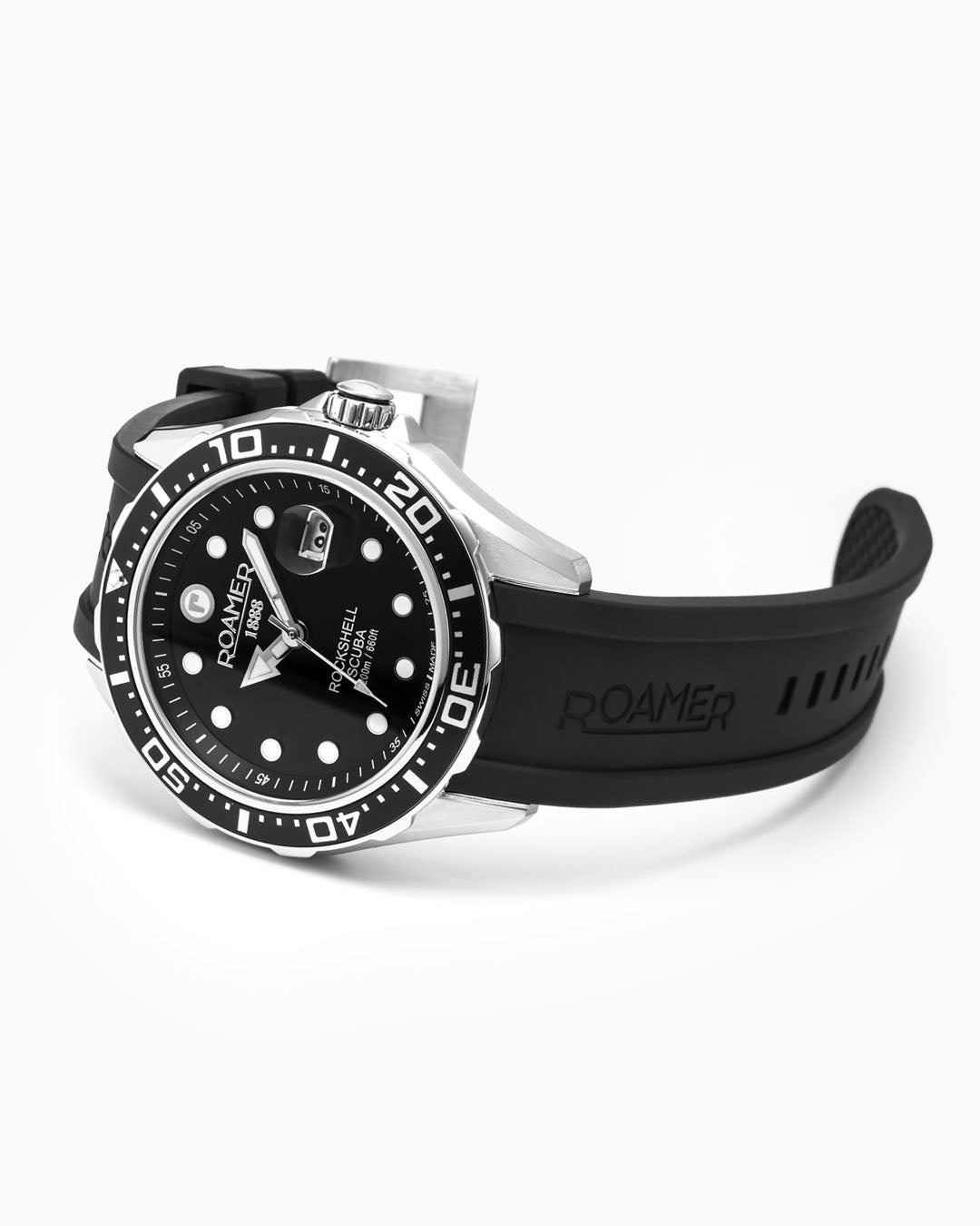 Rockshell Mark III Scuba 45 mm Quartz Three-Hand Date Turning Bezel Black Rubber Strap Sapphire glass Stainless Steel swiss watch