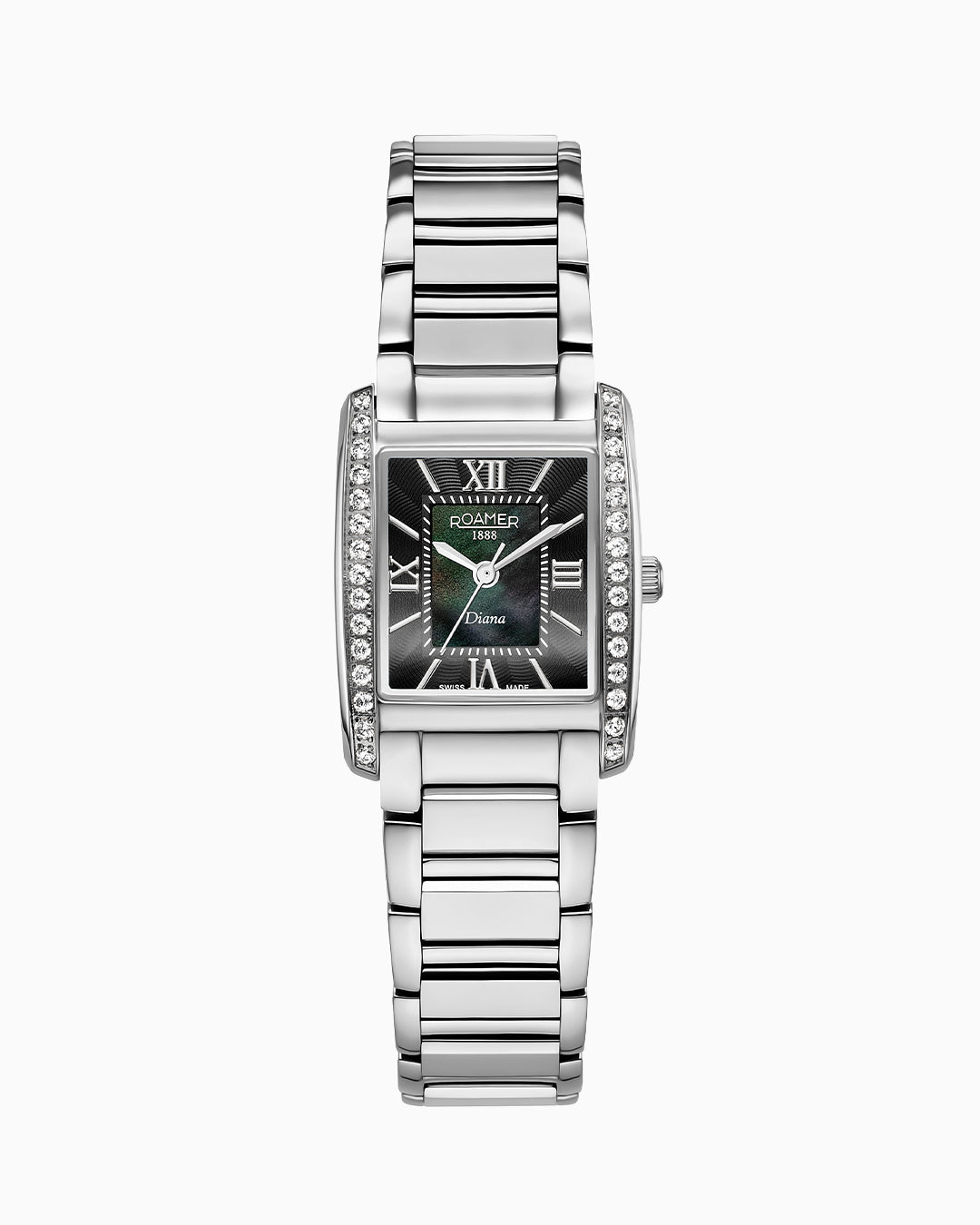 Diana Ladies 22.5 mm Quartz Three-Hand Black Dial Silver Bracelet Sapphire glass Stainless Steel swiss watch