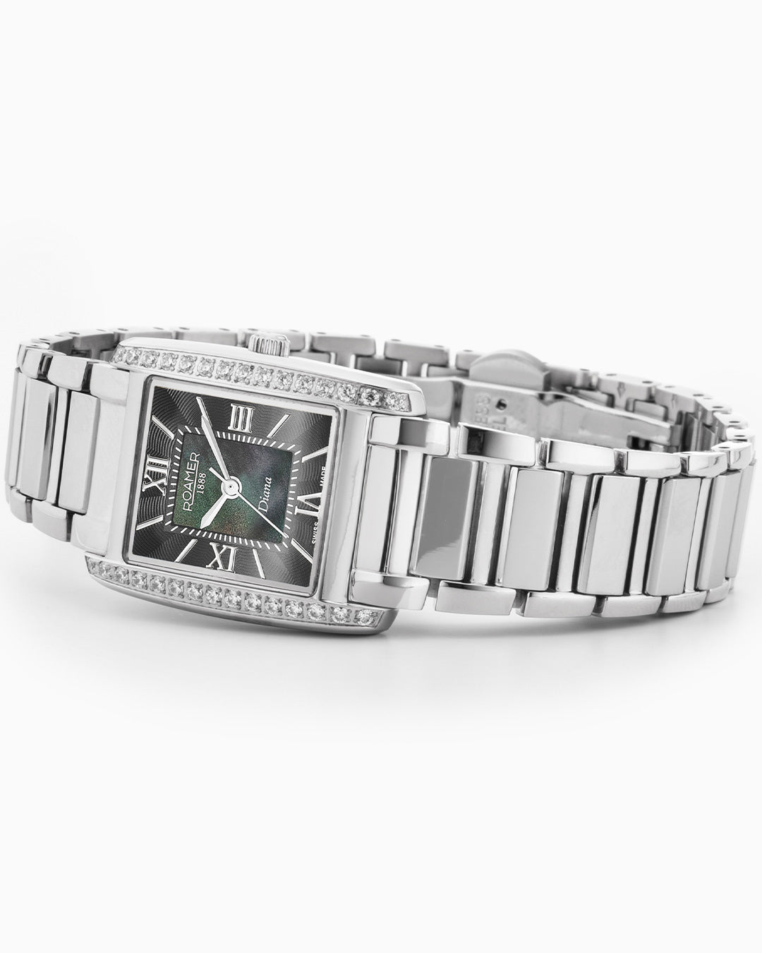 Diana Ladies 22.5 mm Quartz Three-Hand Black Dial Silver Bracelet Sapphire glass Stainless Steel swiss watch
