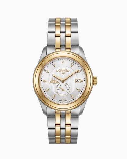 Vespera Diamond 41 mm Quartz Two-Hand Date White Sunray Dial Two-Tone Bracelet Sapphire Glass Stainless Steel Swiss Watch