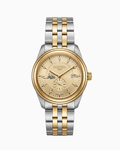 Vespera Diamond 41 mm Quartz Two-Hand Date Champagne Sunray Dial Two-Tone Bracelet Sapphire Glass Stainless Steel Swiss Watch