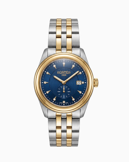 Vespera Diamond 41 mm Quartz Two-Hand Date Blue Sunray Dial Two-Tone Bracelet Sapphire Glass Stainless Steel Swiss Watch