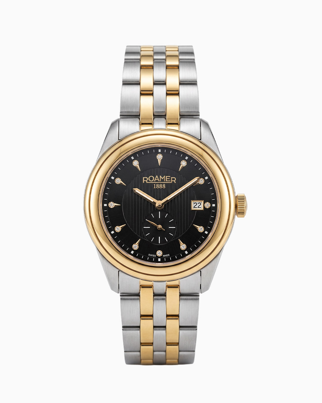 Vespera Diamond 41 mm Quartz Two-Hand Date Black Sunray Dial Two-Tone Bracelet Sapphire Glass Stainless Steel Swiss Watch