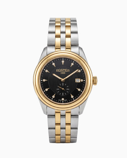 Vespera Diamond 41 mm Quartz Two-Hand Date Black Sunray Dial Two-Tone Bracelet Sapphire Glass Stainless Steel Swiss Watch