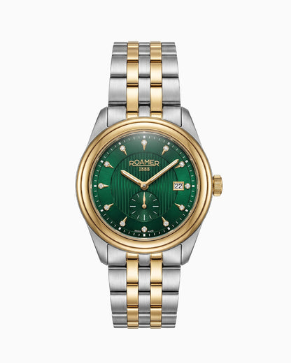 Vespera Diamond 41 mm Quartz Two-Hand Date Green Sunray Dial Two-Tone Bracelet Sapphire Glass Stainless Steel Swiss Watch