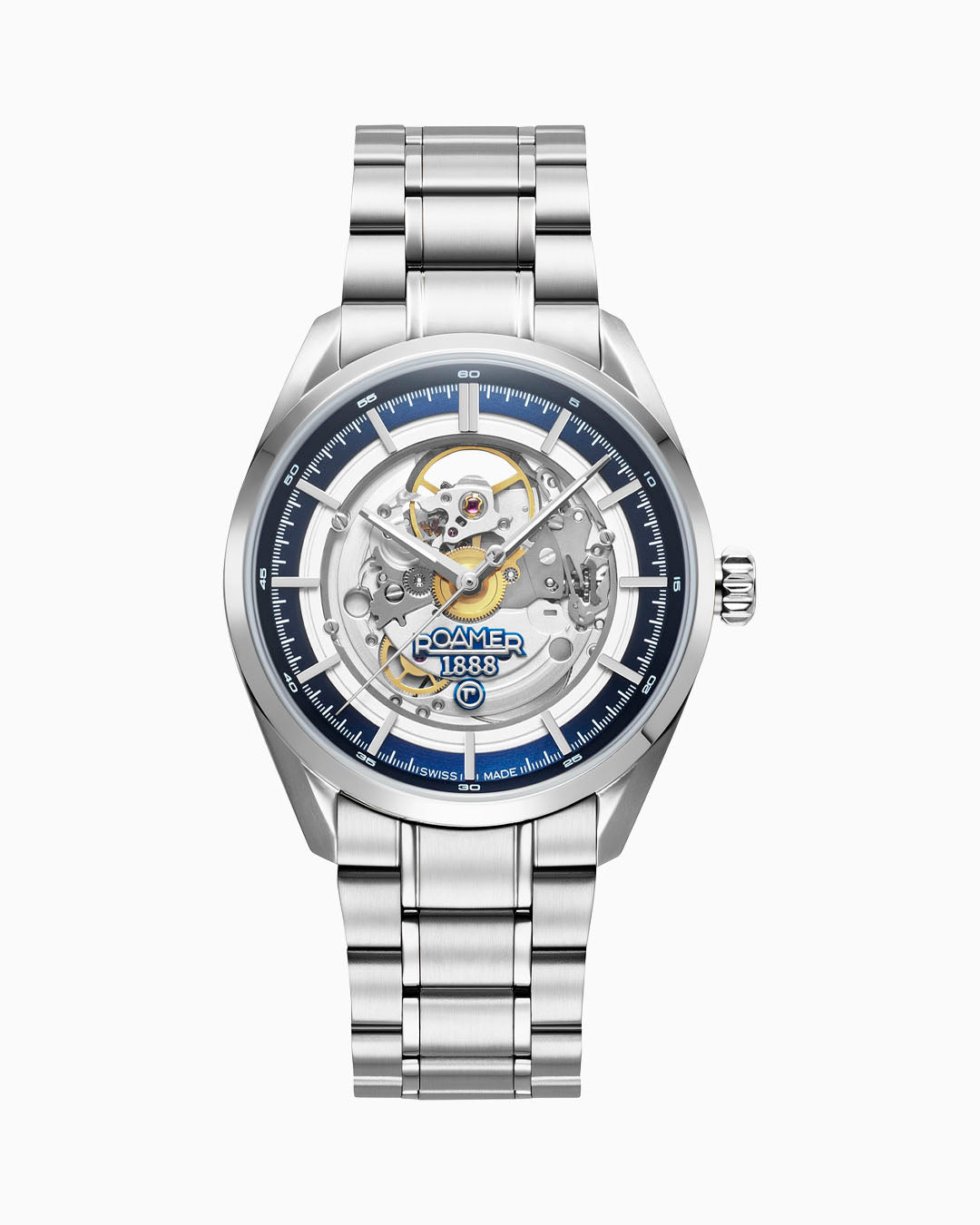 Pro Auto 42 mm Automatic Three-Hand Blue Dial Silver Bracelet Sapphire antireflection glass Stainless Steel swiss watch