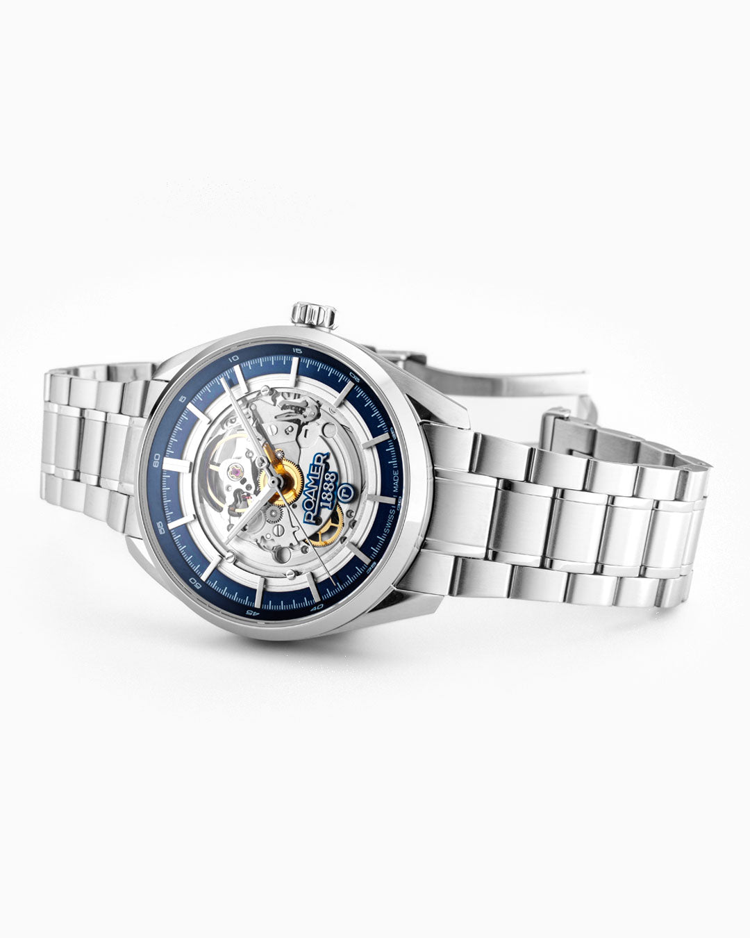 Pro Auto 42 mm Automatic Three-Hand Blue Dial Silver Bracelet Sapphire antireflection glass Stainless Steel swiss watch